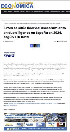 KPMG se sita lder del asesoramiento en due diligence en Espaa en 2024, segn TTR Data